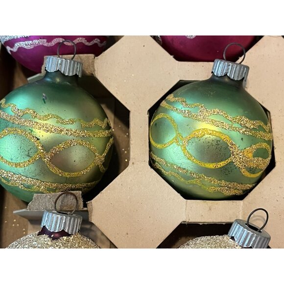 12 Shiny Bright Christmas Ornament Mica MCM Mercury Glass Some Matching With Box - Picture 9 of 12
